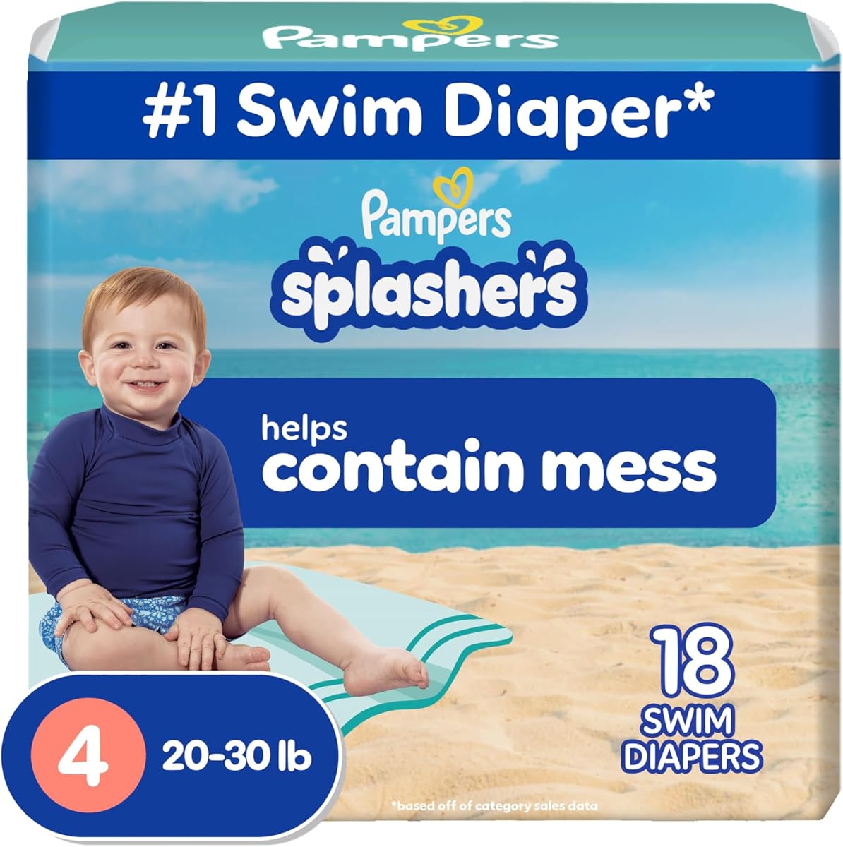 Pañales de natación Pampers - Splashers - Talla 4, 18 unidades, pantalones de natación desechables para bebé sin espacios