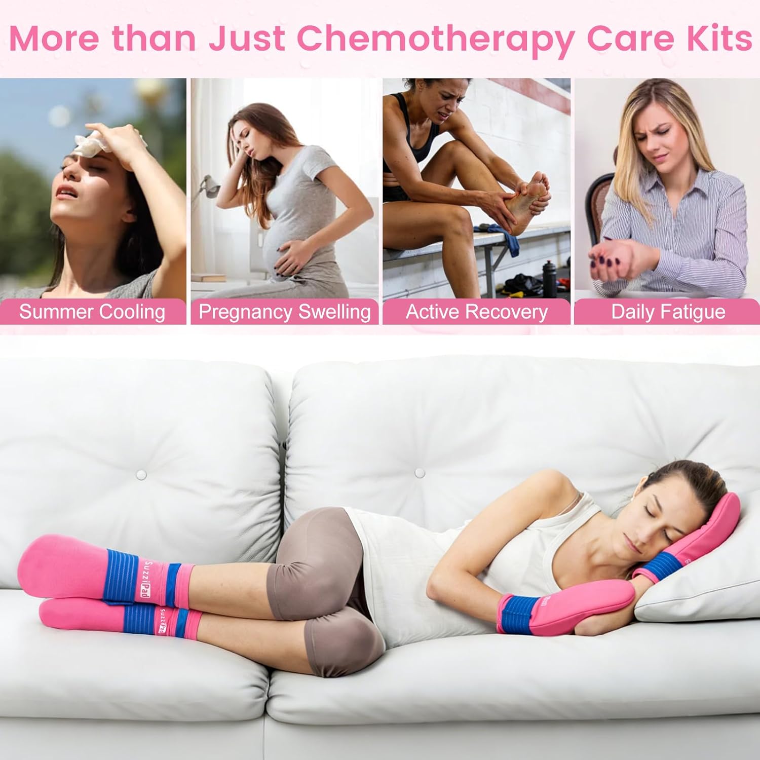 SuzziPad Cold Therapy Socks & Hand Ice Pack Gloves for Chemo Care Package for Women, Chemotherapy Plantar Fasciitis Relief, Neuropathy, Arthritis, L, Bright Pink