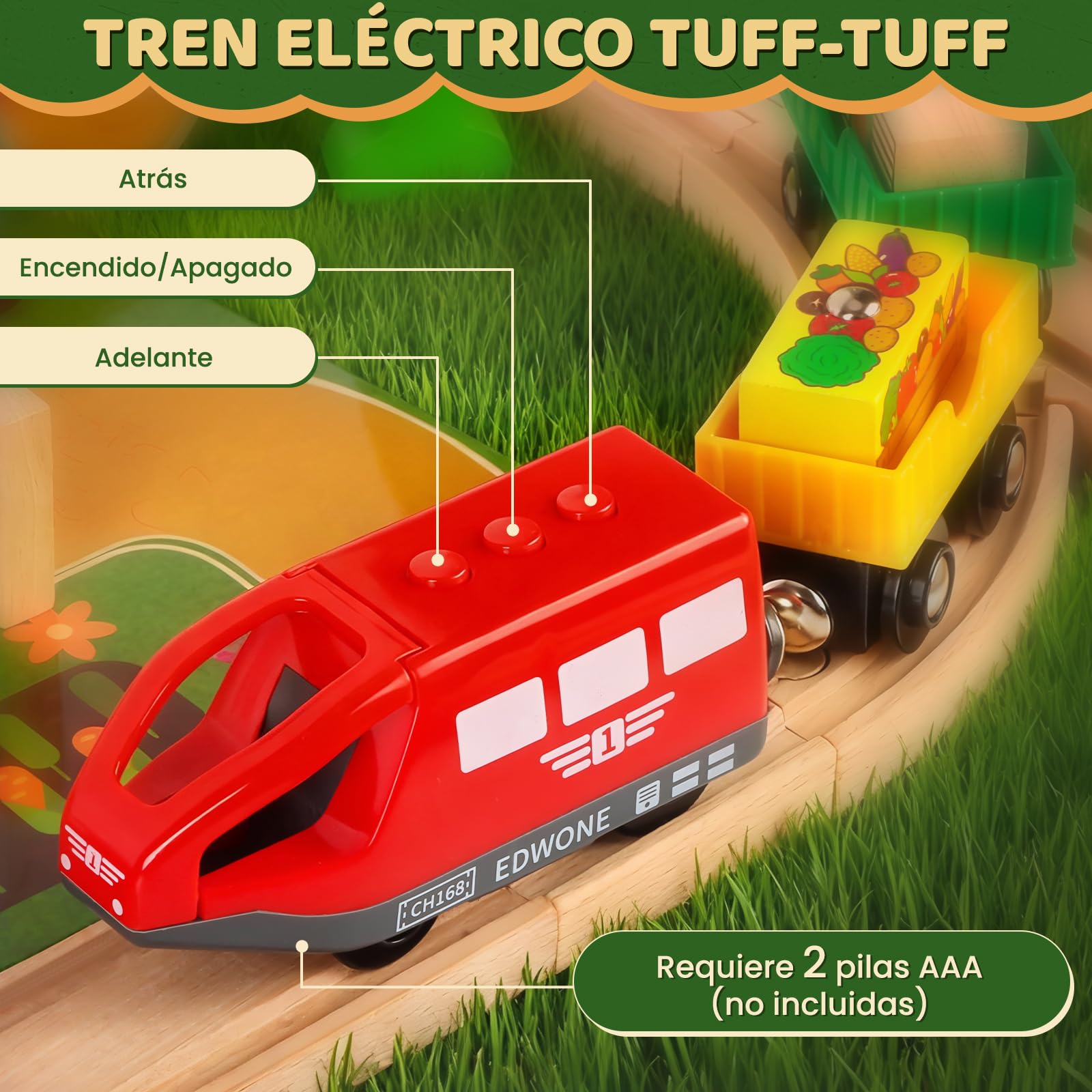 Juego de Tren de Madera, 100 Piezas Tren Madera Juguete, Granja Juguete Donde se Puede Pescar con Estanque, Granja, Animalitos Cumpleaños y Navidad para 4 5 6 7 8 Niños