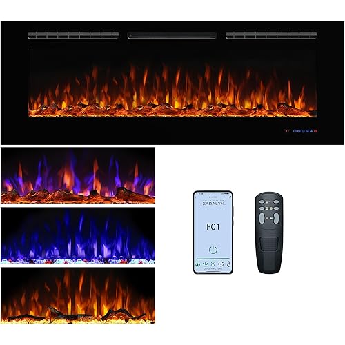 Electric Fireplace 60inches, Wall-Mounted & Recessed Fireplace Inserts, Multicolor Flame w/5 Dimmer, Remote Control Thermostat, Timer, Overheating Protection, Hardwire Connect, 1500W,Black