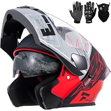 Modular Full Face Motorcycle Helmet DOT Approved - Flip-up Motorcycle Helmets for Adult Men Women Moto ATV UTV Snowmobile ADV Four Wheeler Street Bike with Gloves & Face