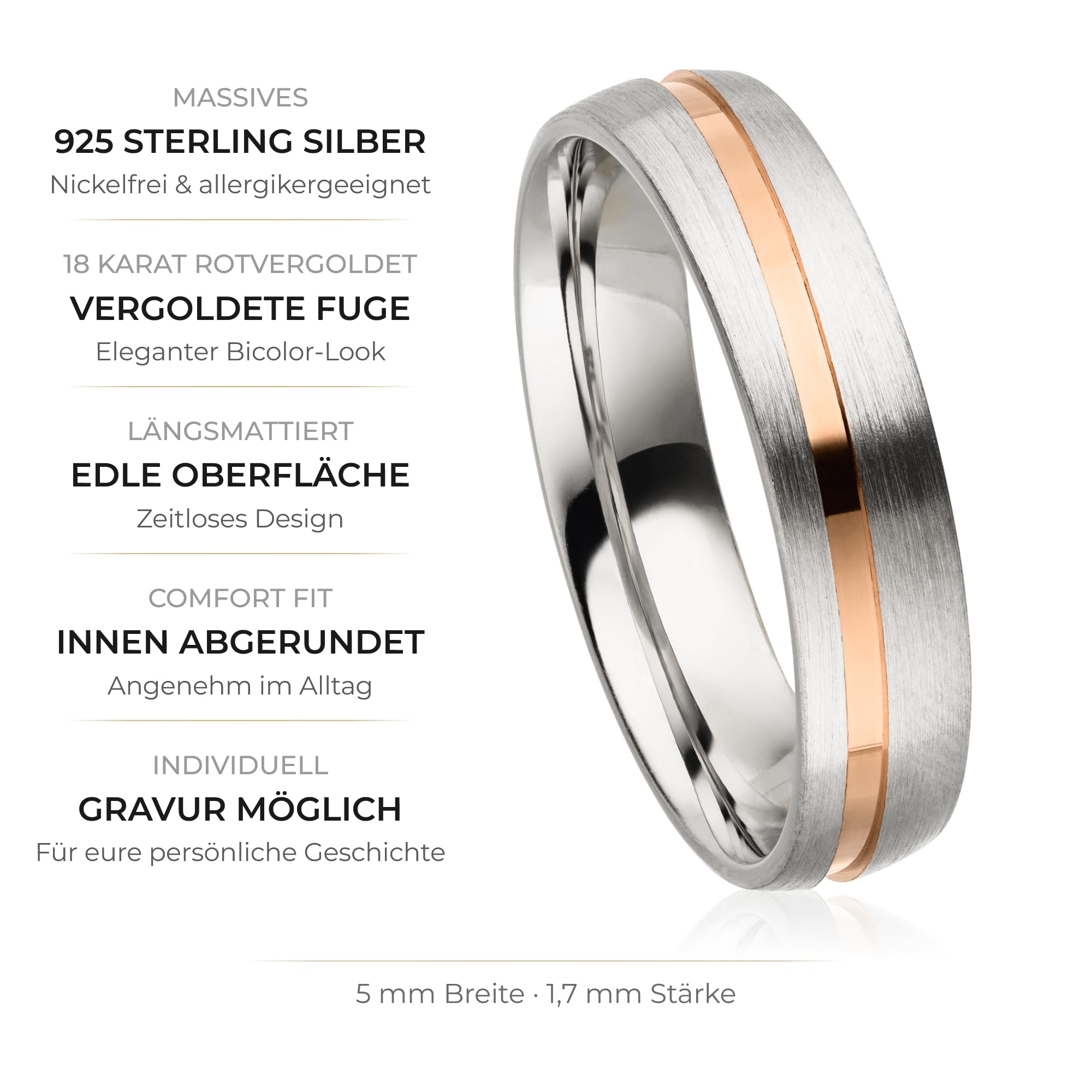 Kolibri Rings 925 Sterling Silber Ring Ehering Partnerring Freundschaftsring Rot Vergoldet Unisex - Inkl. Gratis Gravur und Etui