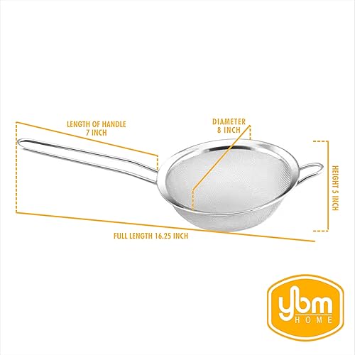 Miniatura 4 de YBM HOME Colador de malla fina de acero inoxidable con mango para enjuagar granos, frijoles, frutas de arroz, etc. Plata (1, 8 pulgadas)