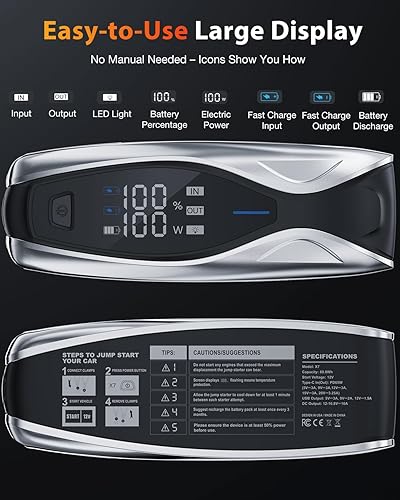 Miniatura 6 de NEXPOW Arrancador de batería portátil de 6000 A, 24000 mAh con carga rápida de 60 W PD de 2 vías, caja de salto y paquete de refuerzo de batería con