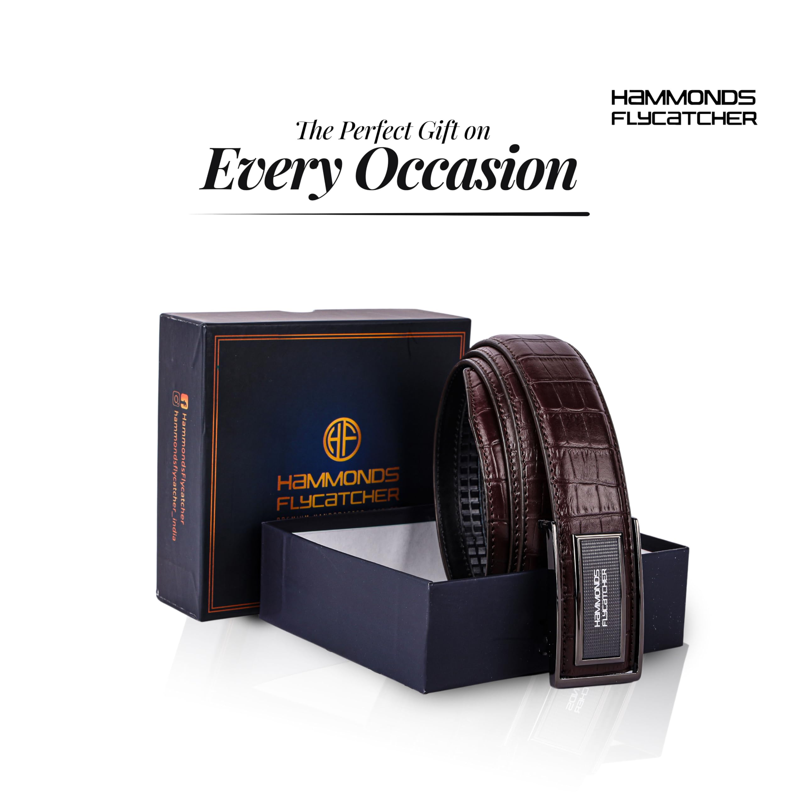 HAMMONDS FLYCATCHER Genuine Leather Belt for Men, Premium Leather Belt with Auto Lock mechanism, Mens Belt Leather Branded with Slide Lock, Stylish Hidden Tail Design for Everyday Wear - Croc Brown - Image 6 thumbnail