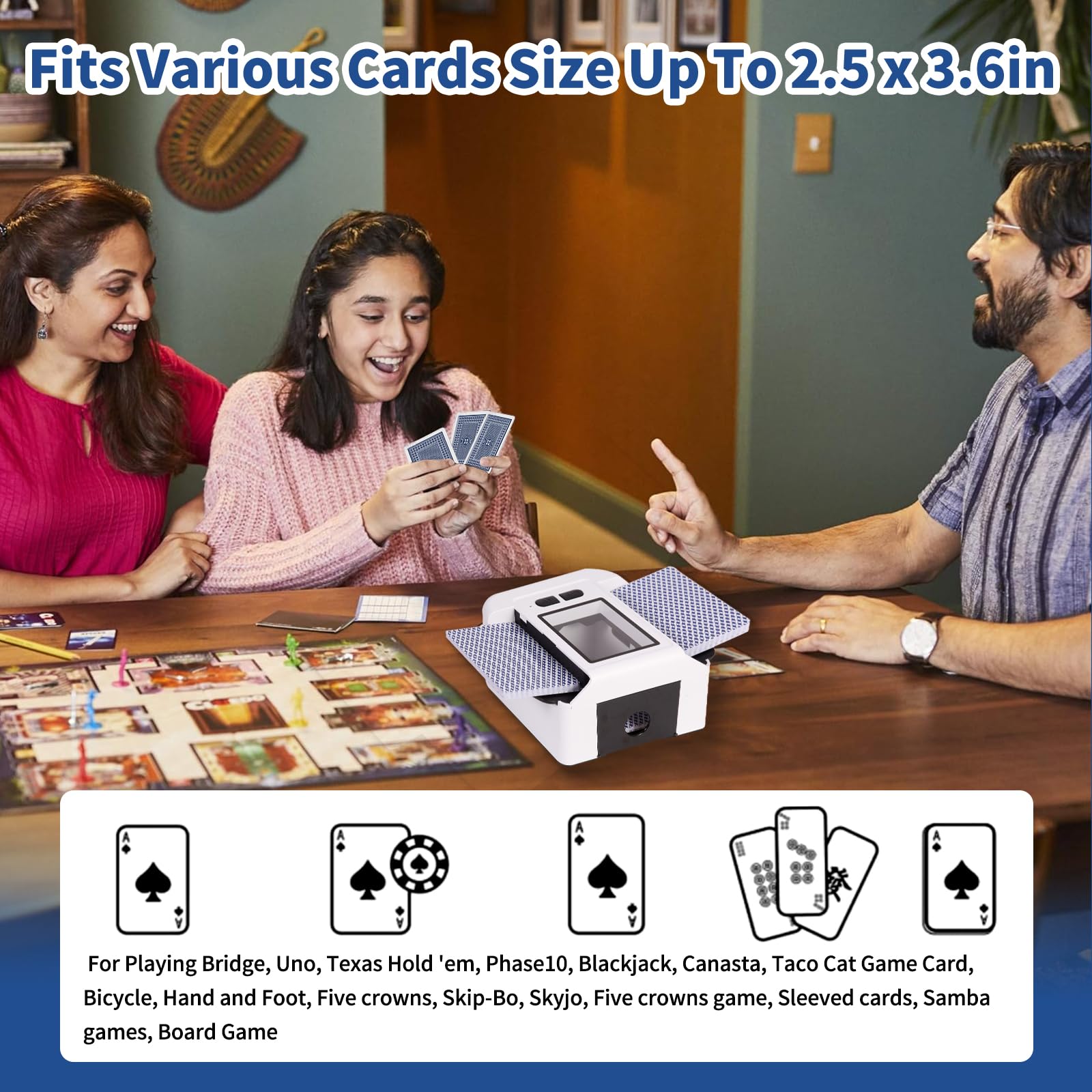 Shuffler automatico di carte 1-2 mazzi, Shuffle veloce a basso rumore, 2000 mAH USB-C ricaricabile Electric Card Shuffler, One-Press Auto Shuffling Machine per UNO Poker Blackjack Skip-Bo