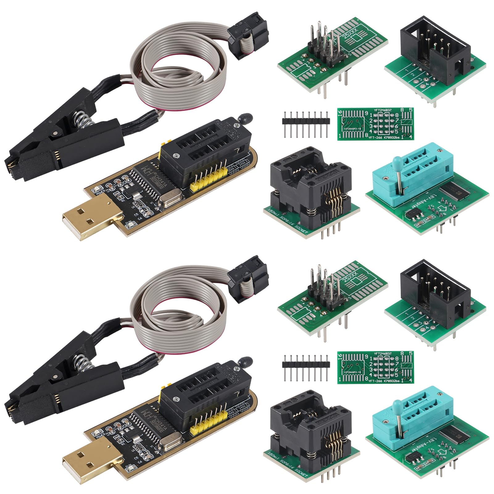 XIITIA 2Sets SOIC8 SOP8 Test Clip for EEPROM 93CXX/25CXX/24CXX + CH341A 24 25 Series for EEPROM Flash BIOS USB +1.8V Adapter + Soic8 Adapter Programmer Module Kit