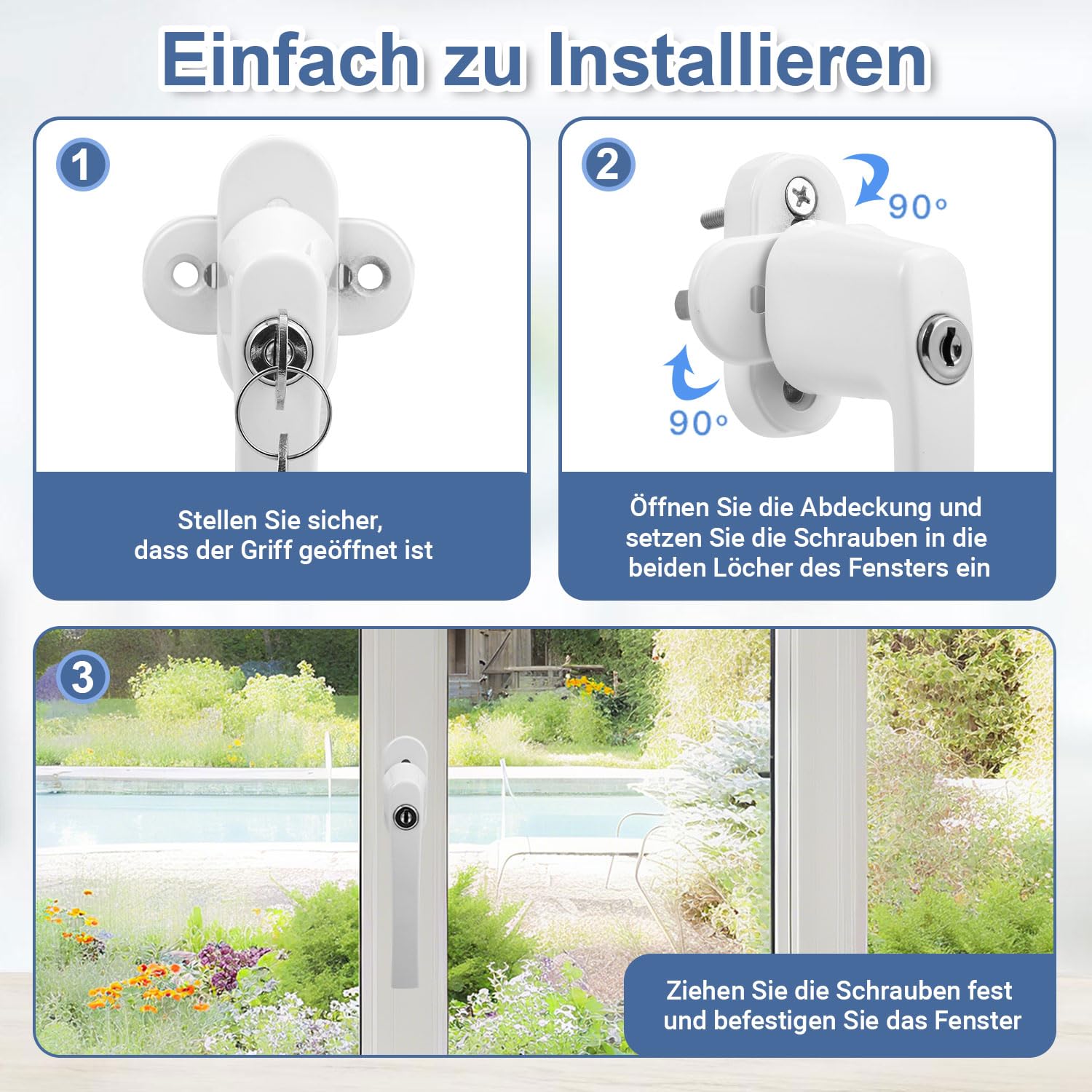 Abschließbare Fenstergriff Aluminium 12 Stück Fenstergriffe Kindersicherung Fenstersicherung mit Schloss mit 24 Gleichen Schlüsselpaaren(Weiß)