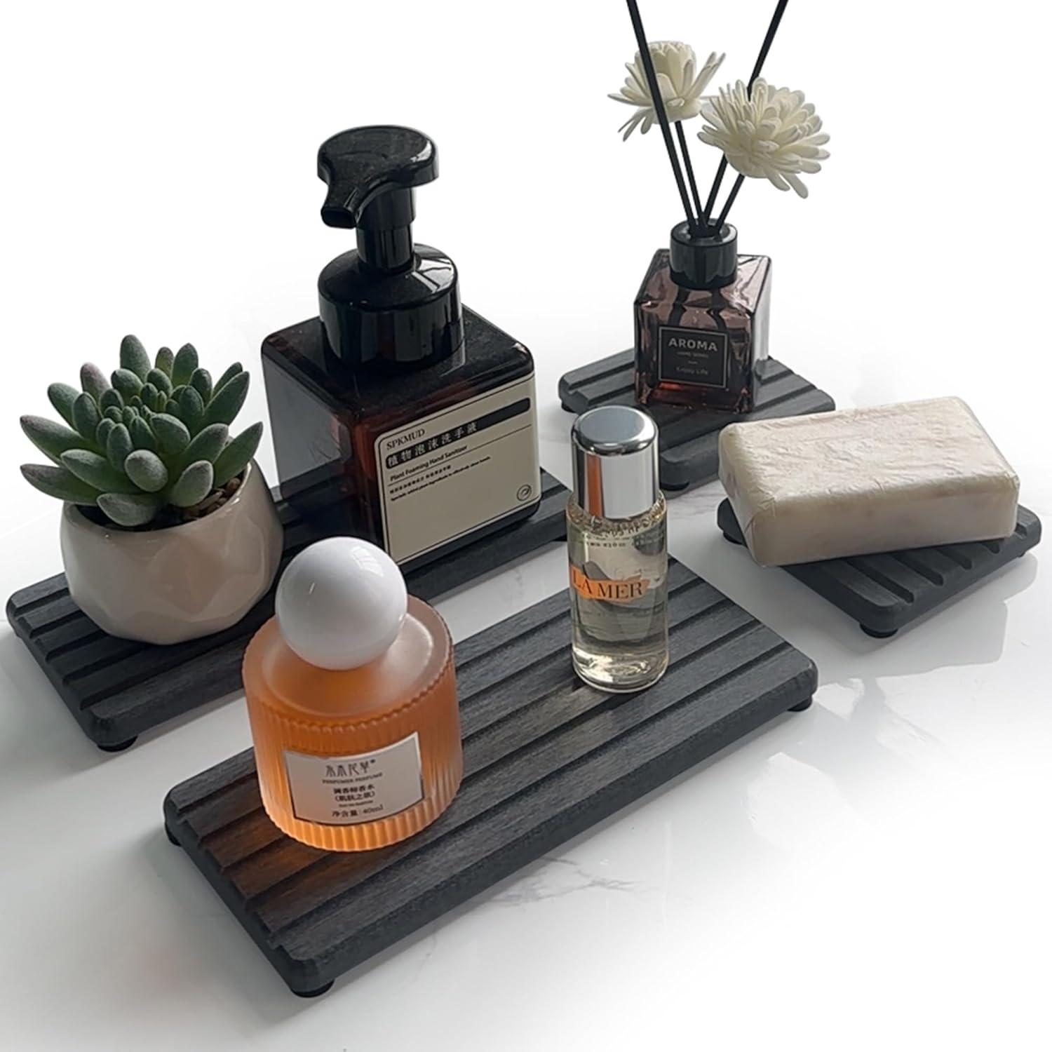 Set of 4 Water Absorbent Diatomite Coasters, Diatomaceous Earth Kitchen Soap Dish, Bathroom Trays, Water Absorbing Stone Used for Hand Soaps & Plants & Toiletries in The Modern Home - Image 2