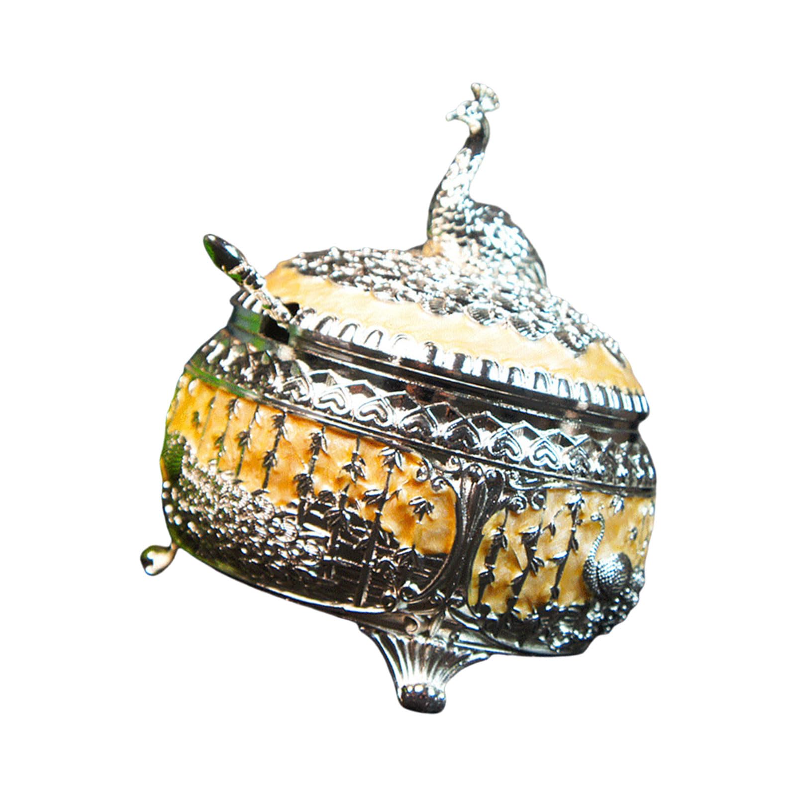 Buxuaaaa Decorative Metal Peacocks Sugar Jar Alloy Candy Canister with Lid and Spoon Kitchen Supplies Tabletop Adornment for Home Elegant Metal Sugar Cup