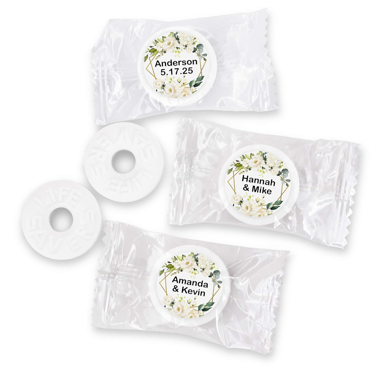 Geometric Floral Personalized Mints, Custom Mints for Wedding Favors, Baby Showers, Party Favors - Fully Assembled (Set of 100)