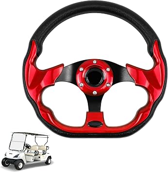 LOSCHEN Golf Cart Steering Wheel Universal Design Fit for Club Car Ds and Precedent EZGO RXV & TXT, Fit for Yamaha Golf Cart Steering Wheel-Red