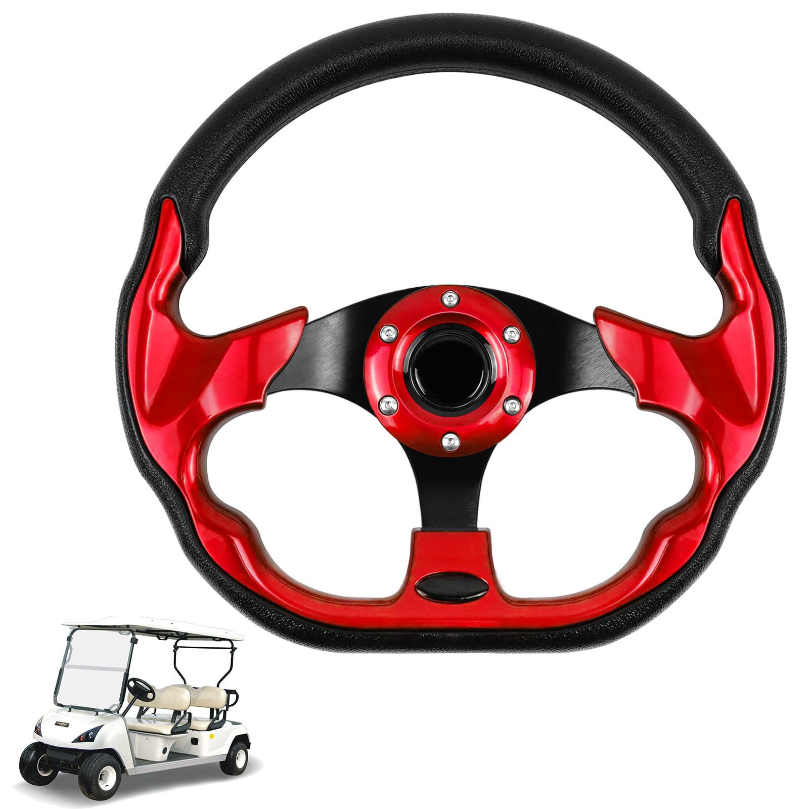 LOSCHEN Golf Cart Steering Wheel Universal Design for Club Car Ds and Precedent EZGO RXV & TXT, Yamaha Golf Cart Steering Wheel-Red
