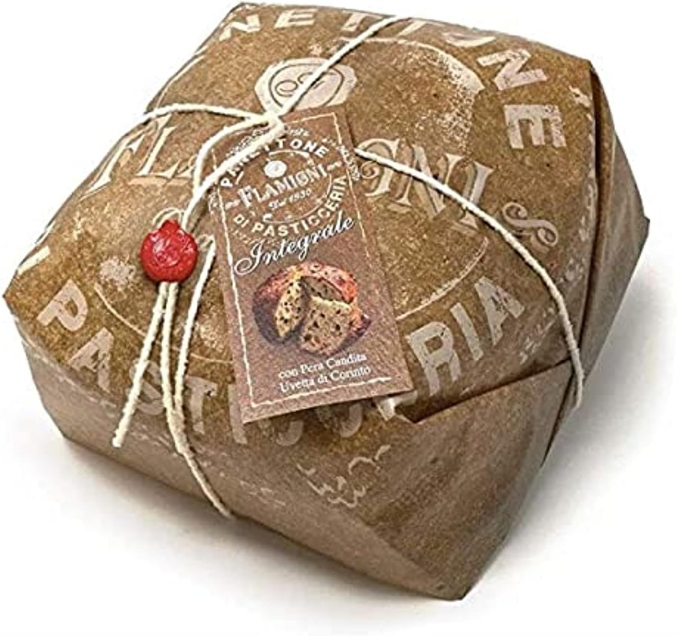 Flamigni 1930 | Artisanal Speciality Wholemeal Italian Panettone With Candied Pear Corinthian Raisin | Hand Wrapped Rustic Line - 1Kg