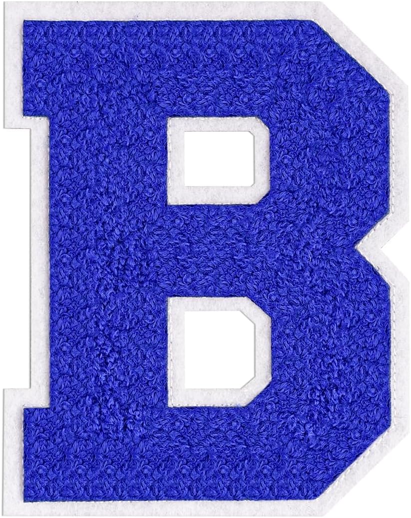 CheersLife 6.5 Inch Chenille Letters Stickers Letter Embroidered Iron on Patches for Clothing, Sew on/Iron on Patches for Clothing, T-Shirts, Jackets, Backpacks, Jeans, Hats, Varsity (Blue, B)