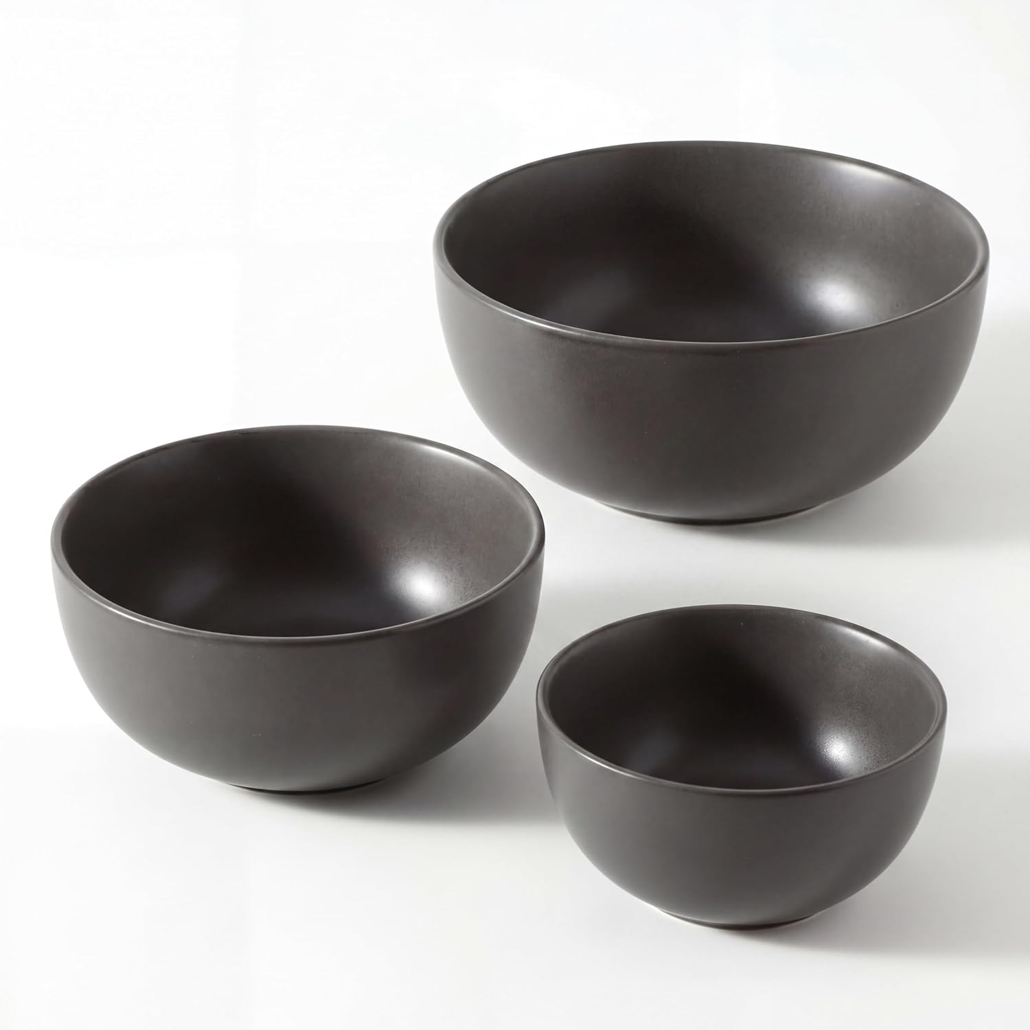 Tikoore Ceramic Mixing Bowls Set,Soup Bowls Set of 3, Stoneware Nesting Bowls for Serving, Baking, Salad,Microwave and Dishwasher Safe,24/40/88 oz, Matte Black