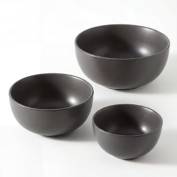 Tikoore Ceramic Mixing Bowls Set,Soup Bowls Set of 3, Stoneware Nesting Bowls for Serving, Baking, Salad,Microwave and Dishwasher Safe,24/40/88 oz, Matte Black