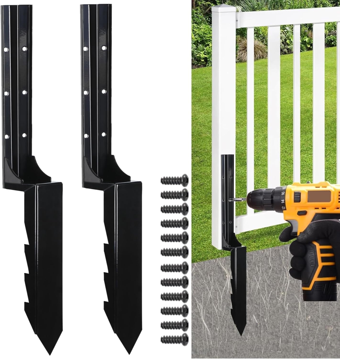 Fence Repair Kit 2 Packs, 2 FT Steel Fence Post Repair Kit, Fence Post Spikes For