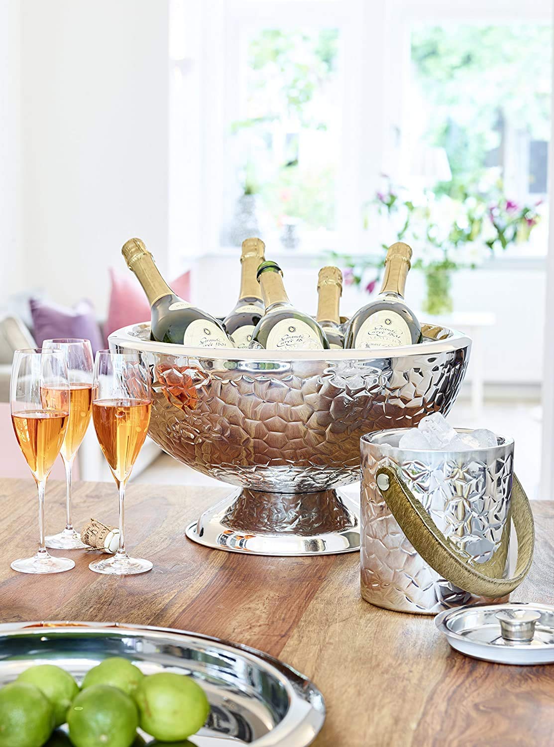 EDZARD Secchiello per champagne Capri (Ø 43 cm, H 24 cm), acciaio inox a doppia parete, decorato, per 6 bottiglie – secchiello per spumante, secchiello per bottiglie grande