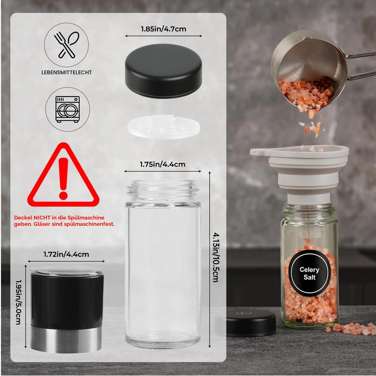 FRIBERG 20x120ml Gewürzgläser rund mit Mahlwerk & Streueinsatz