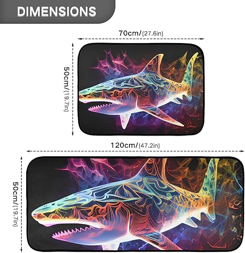 Miniatura 5 de Kitchen Mats for Floor 2 Piece Set Neon Shark Print, Anti Skid Cushioned Water Absorbent Kitchen Rugs Door Mat Floor Mats for Kitchen Sink
