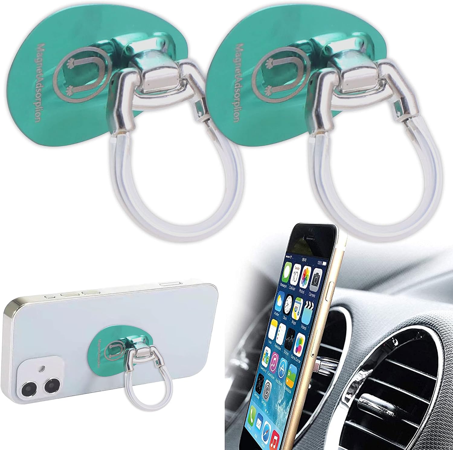 Phone Rings for Back of Phone,Two Set Air Vent Phone Ring Holder Stand Finger Ring Grip Phone Holder for iPhone and Cellphones (Slim - Green)