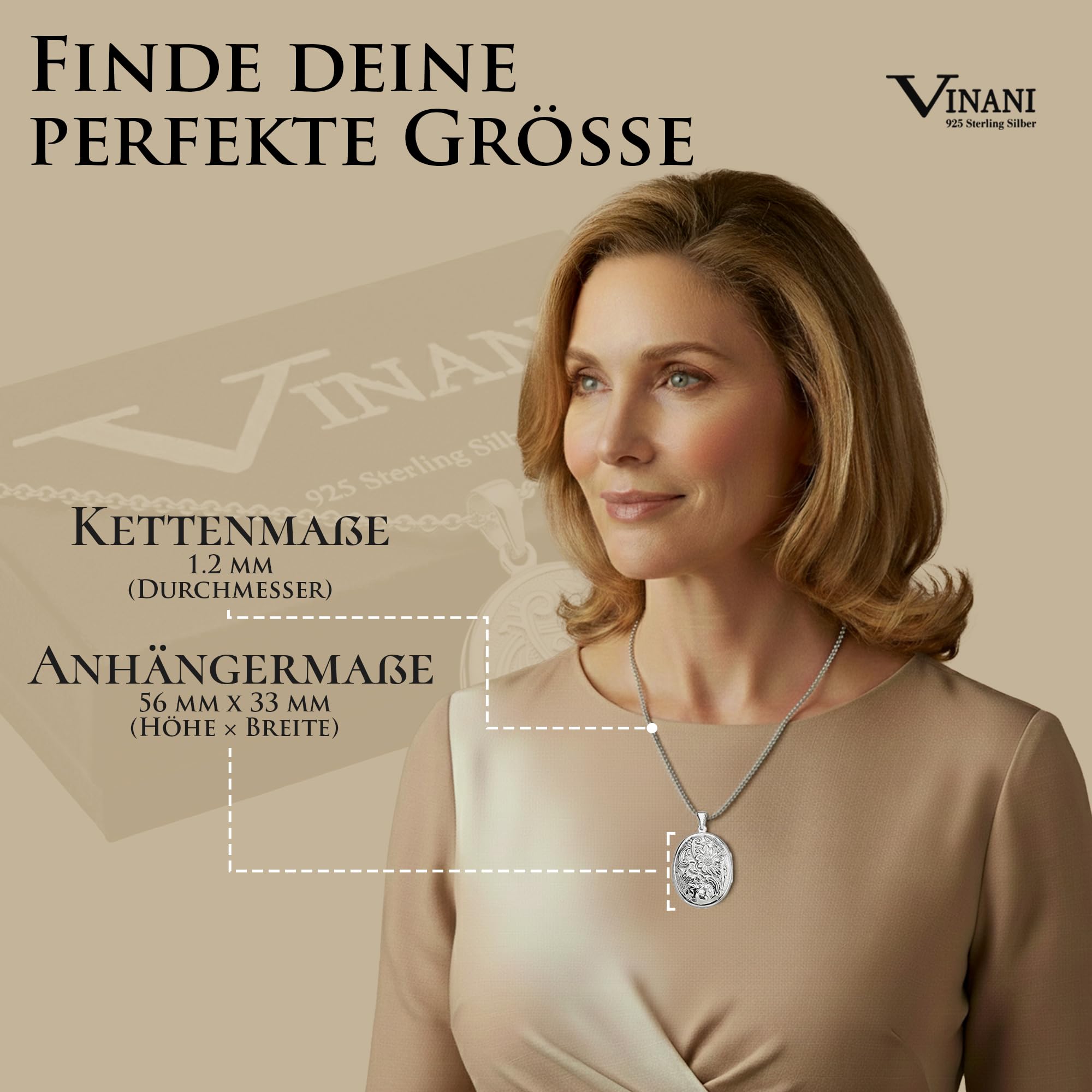 Vinani 2AMC-T - Medaglione ovale lucido con catenina in argento Sterling 925, ciondolo a forma di fiore