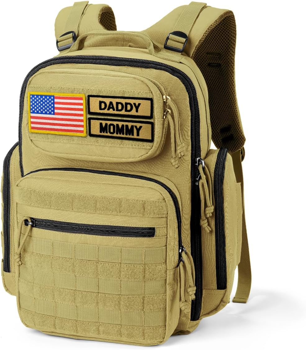 MIRACOL Mens Military Diaper Bag: Tactical Style with MOLLE System for Military Gear Enthusiast Dads - Large Capacity & Insulated Pockets for Outdoor Adventures Hiking Camping (Tan)