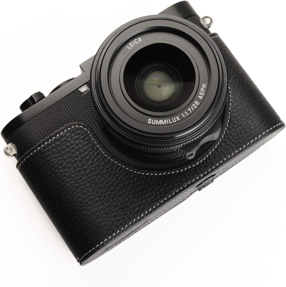 Leica Q2 Camera Case, BolinUS Handmade Genuine Real Leather Half Camera Case Bag Cover for Leica Q2 Camera Bottom Opening Version + Hand Strap (Black)