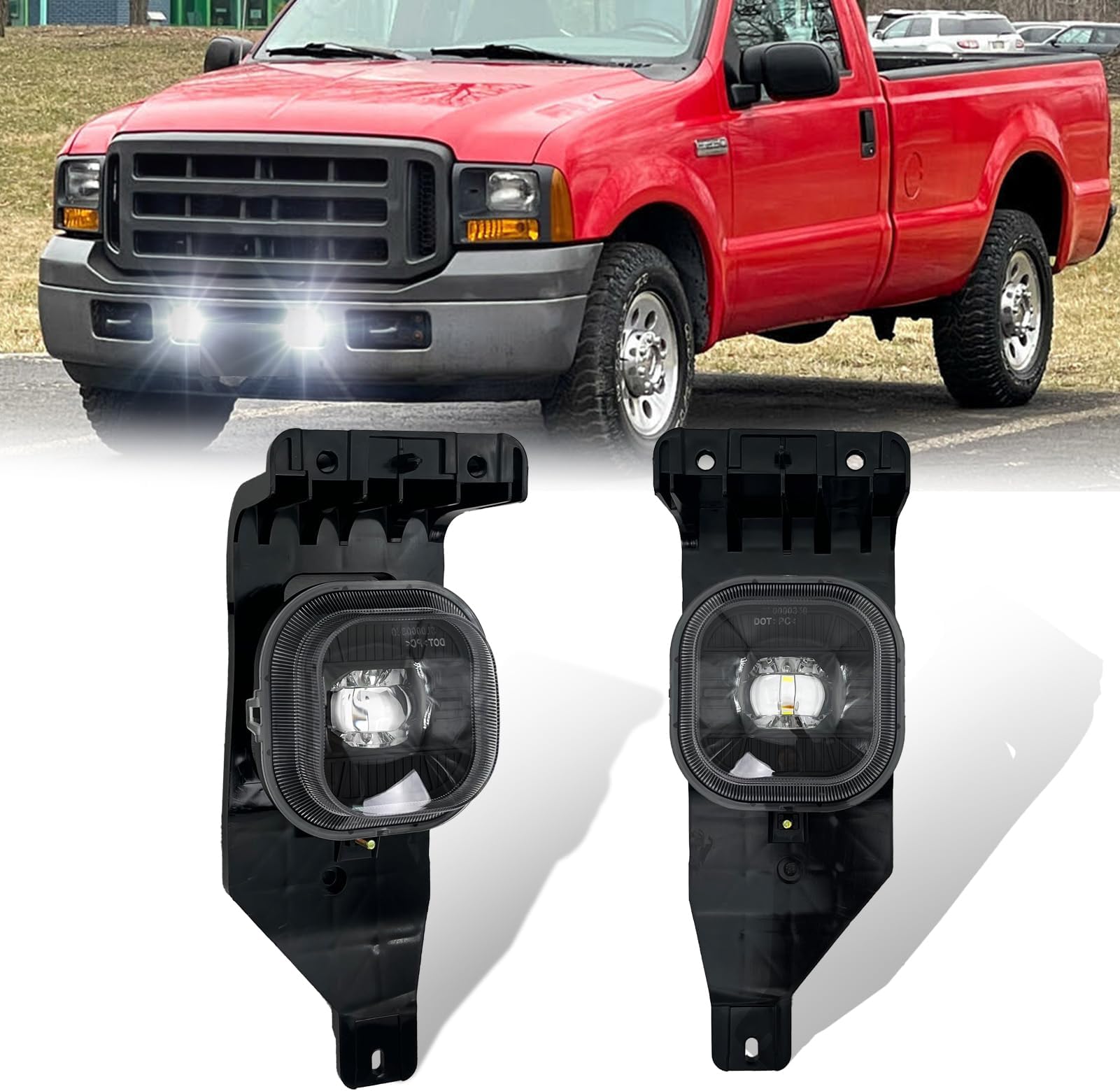 New Version LED Fog Lights Assembly Replacement For 2005-2007 Ford F-250/F-350/F-450/F-550 Super Duty,2005 Ford Excursion OEM Style Bumper Driving LED Lamp 1 Pair