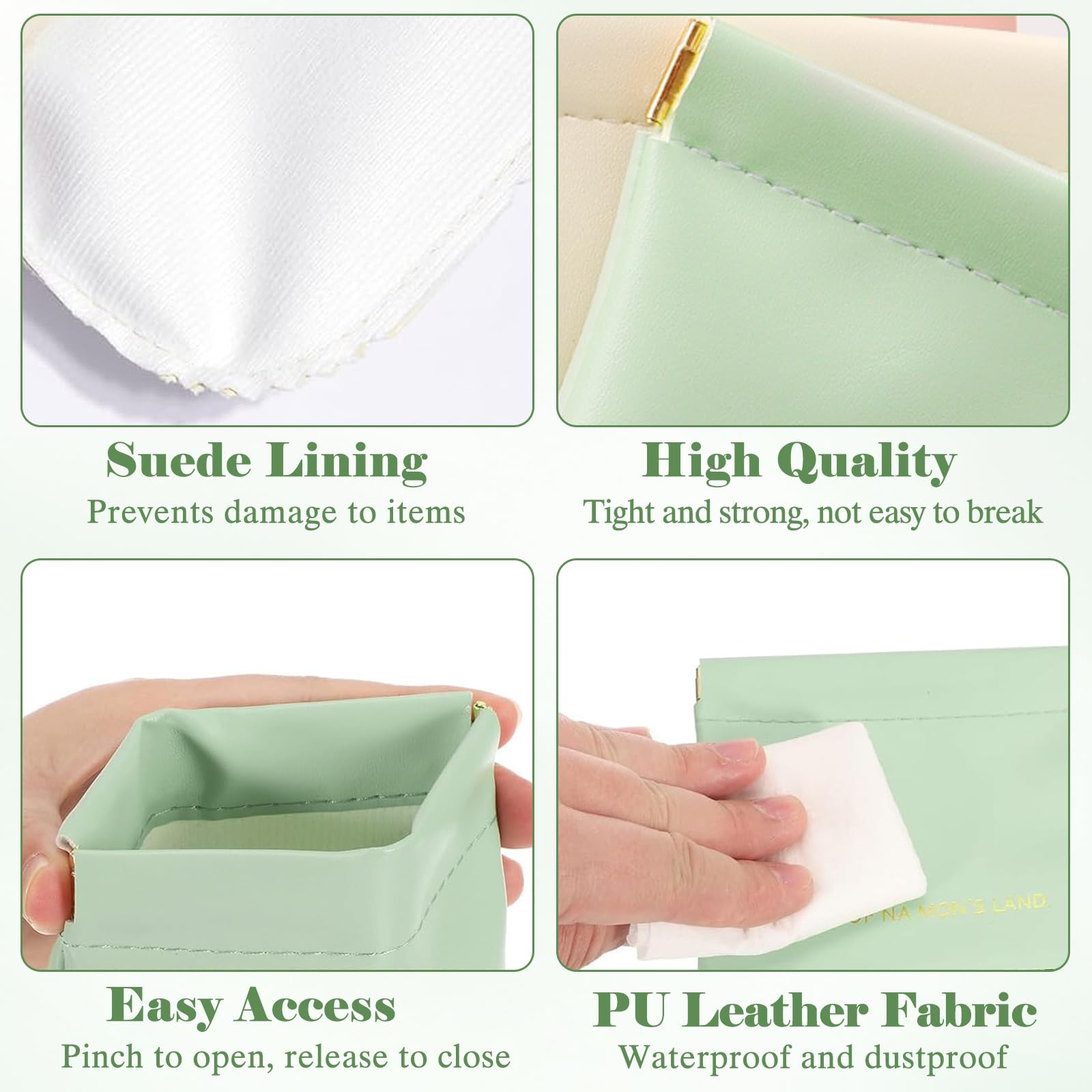 CoolShef Small Pouch for Women, PU Leather Mini Travel Organizer Bag for Purse, Cosmetic Coin Purse for Lipstick, Jewelry, Headphones, Glasses Case or Sunglasses Pouch, Matcha Green, 3PCS 3