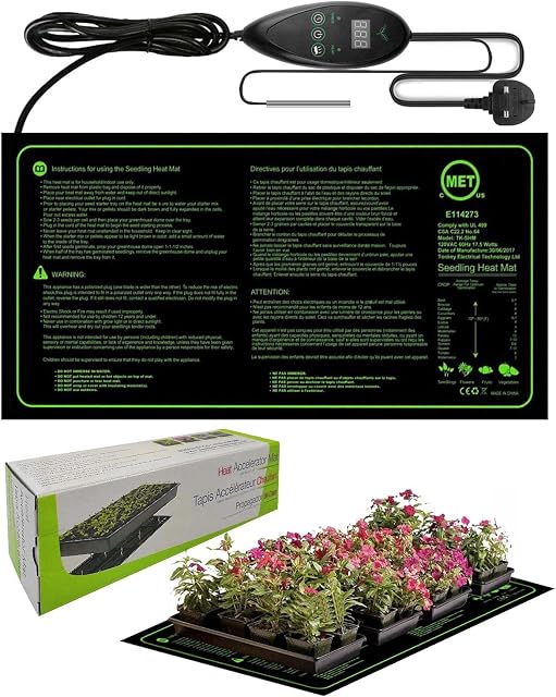 MOXTOYU Seedling Heat Mat, 6 Grade Temperature Control Heating Mat for Plants with Timer and Probe, Durable Waterproof Propagator Heat Mat for Reptile Amphibian Greenhouse and Germination (20"x10")