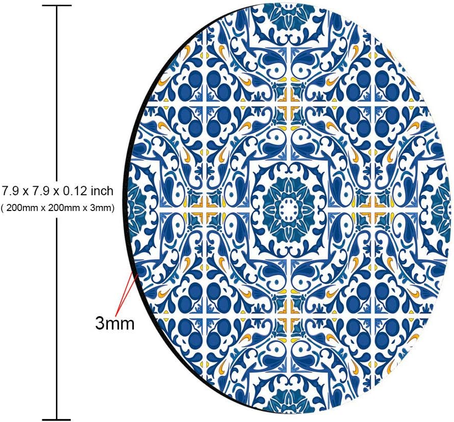 Mouse Pad Portuguese Tile Print Office Present Mouse Mat Moroccan Tile Round Mouse Pad Mediterranean Print Mousepad Mousemat Desk Accessories image 2