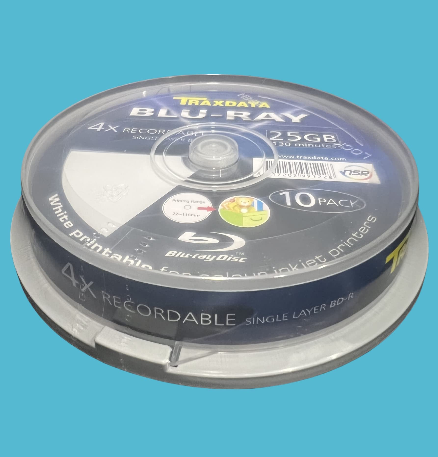 Traxdata Blu-Ray-Discs für Tintenstrahldrucker, 25 GB, 4 x 130 Minuten, Weiß, 10 Stück
