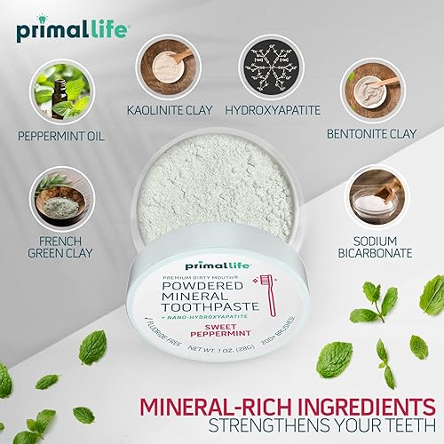 Miniatura 2 de Primal Life Organics - Polvo de dientes de boca sucia polvo de limpieza de dientes aceites esenciales saborizados con caolín natural y arcilla de