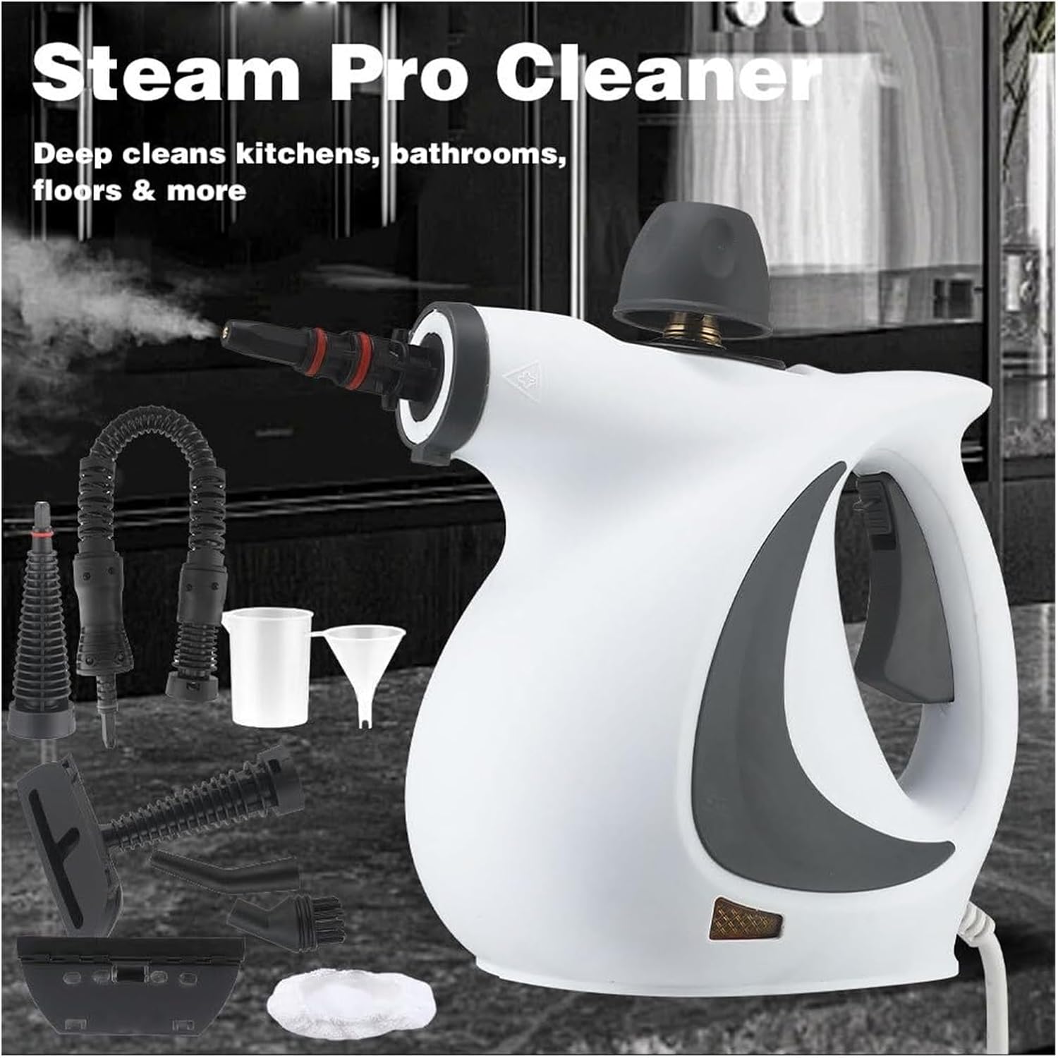 Handheld Pressurized Steam Cleaner with 12 pcs Accessories & Safety Lock for Furniture, for Cleaning Car, Furniture, Floor, Upholstery, Grout and Tile