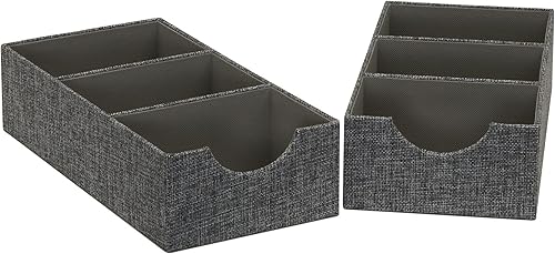 Household Essentials 3 compartimentos, paquete de 2, organizador de cajones de lino de grafito