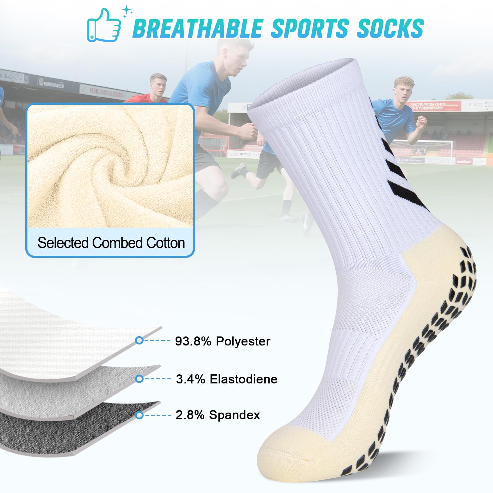 LUROON Calze Antiscivolo Calcio Uomo 37-46, 3/4 Paia Calzini Grip Calcio in Silicone Grip Anti Vesciche Calzini Sportivi Donna Traspirante Calze Antiscivolo Calcio per Ciclismo Trekking