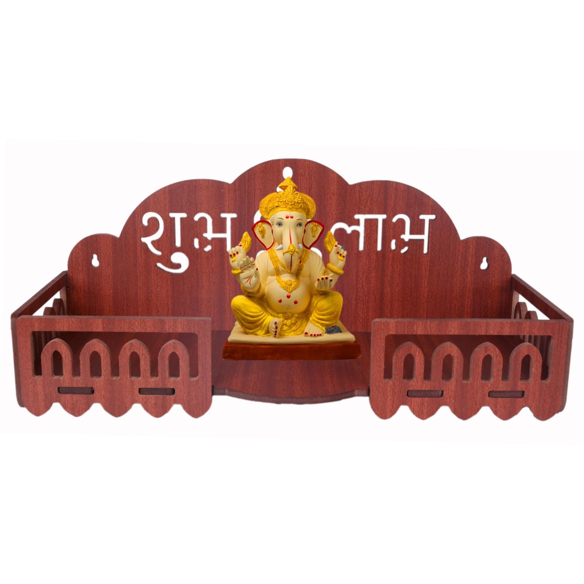 AR ART Beautiful Wooden Polished Temple Wall Mounted (L-16.5, W-6, H-6.5 Inch) (Dark) Style_75