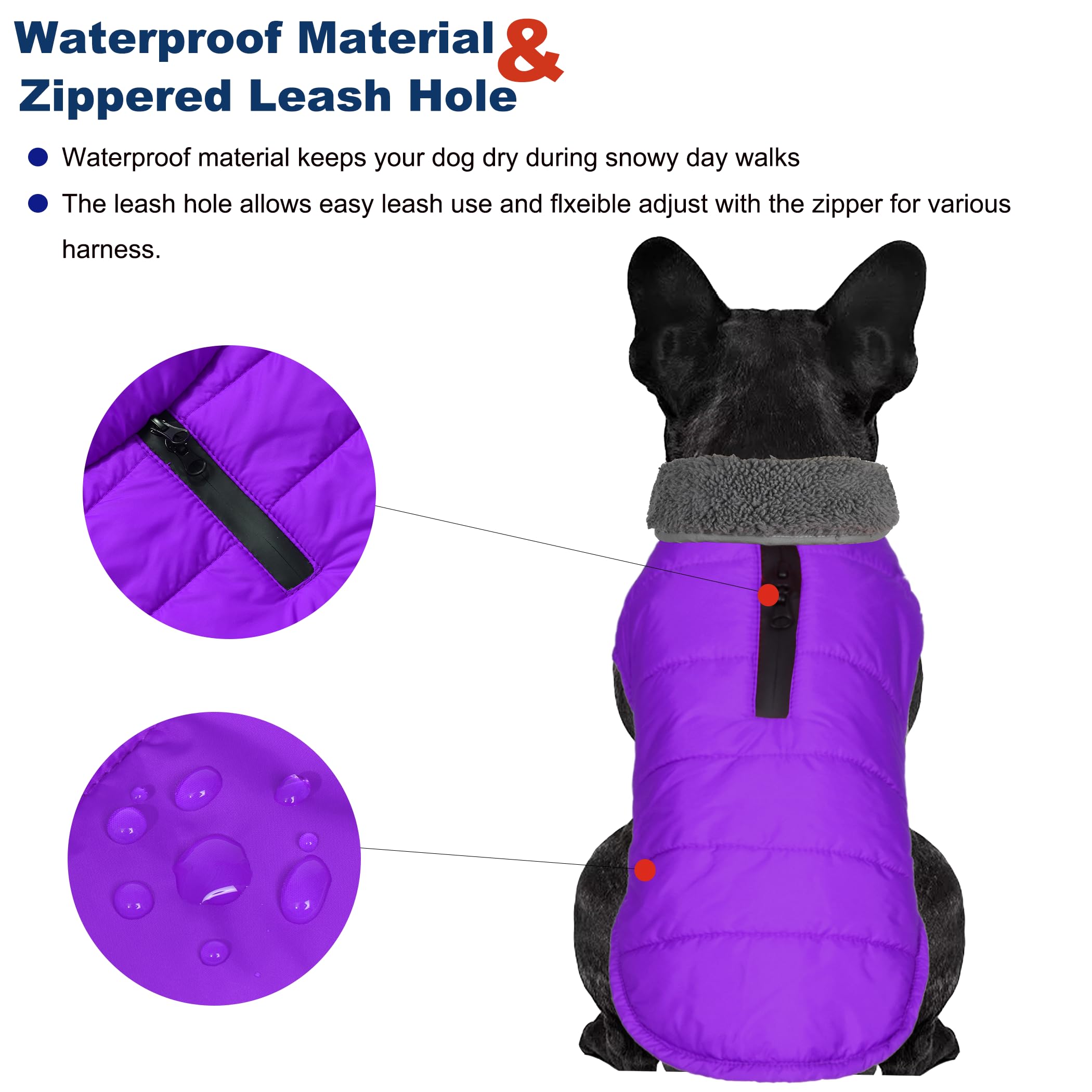 Petglad Abrigo de invierno para perro, chaqueta impermeable para perro con agujero para correa, chaleco reflectante ajustable para mascotas, suéter de forro polar cálido para perros pequeños, medianos