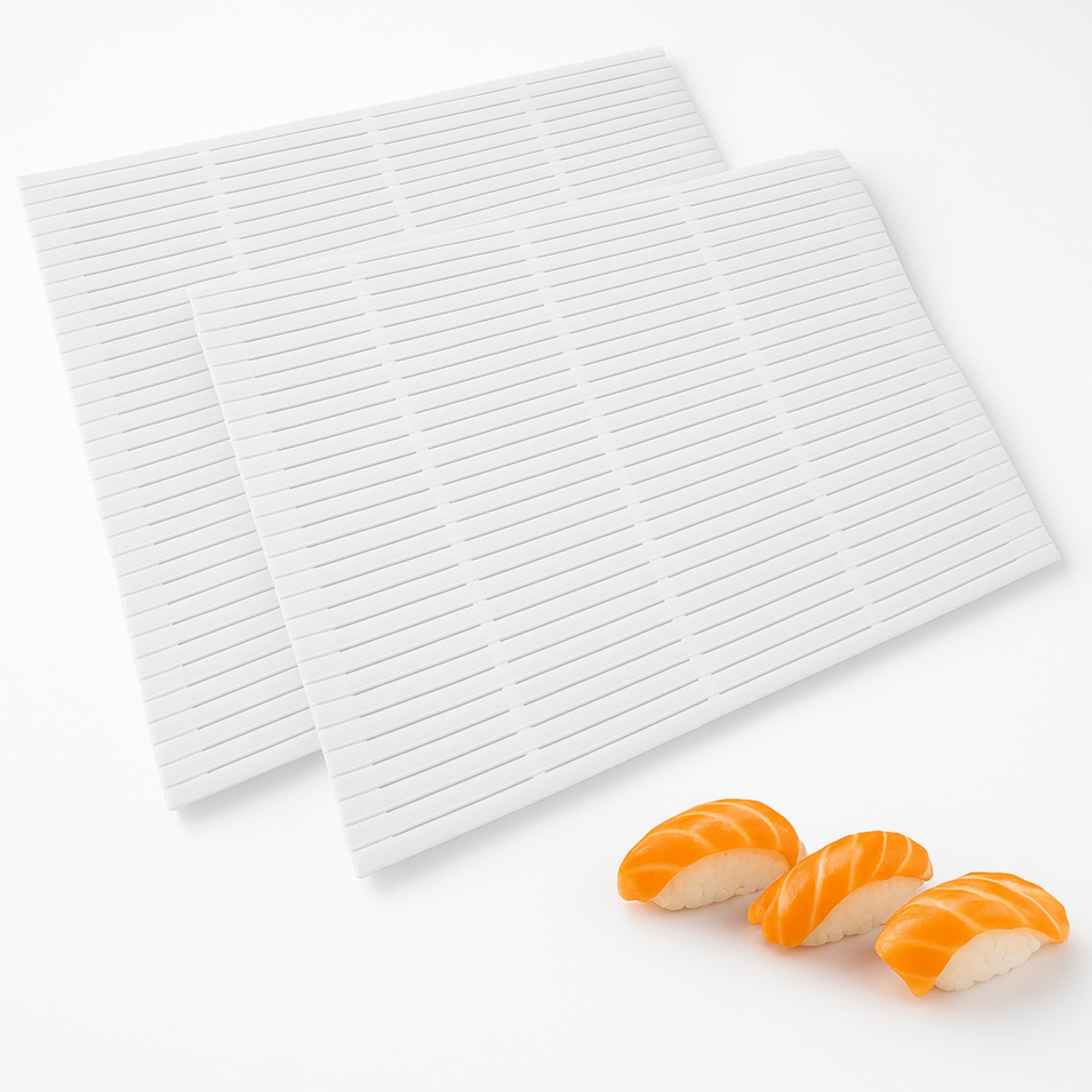 PARENCE. - Set of 2 semi-Rigid Sushi mats - Roll-up mats 24x21cm - Reusable and hygienic Kitchen Accessories - Ideal for Homemade persimmons - White Colour - 2 Pieces