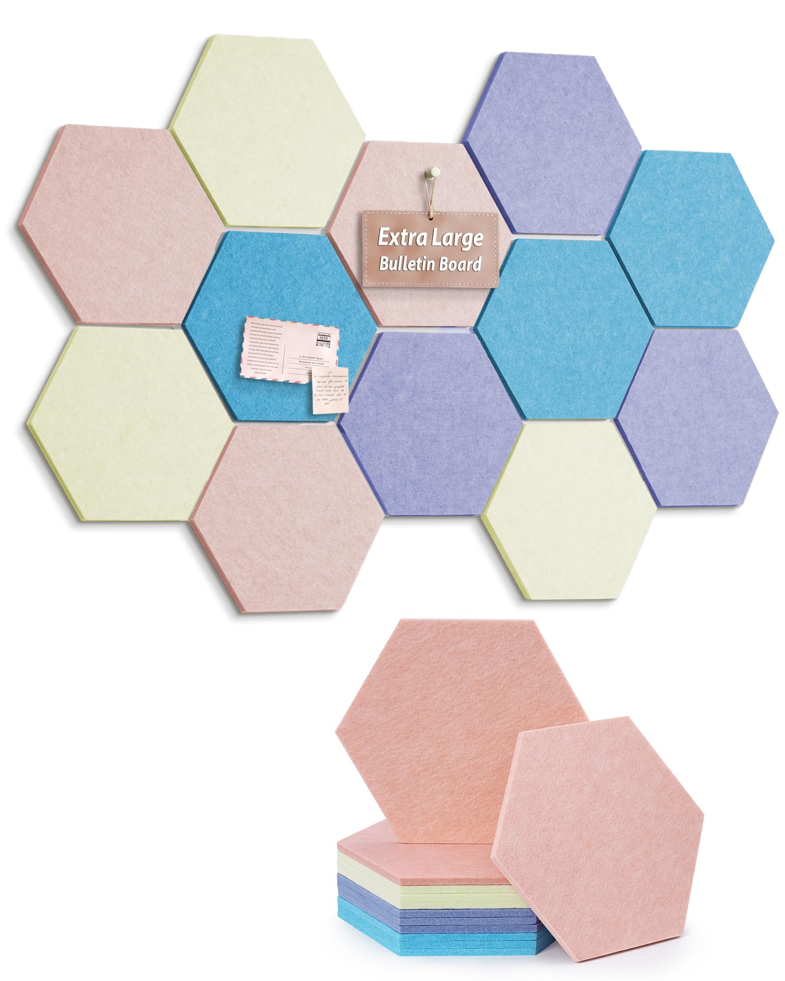 Meowoo Hexagon Cork Board Tiles 12Pack, Macaron