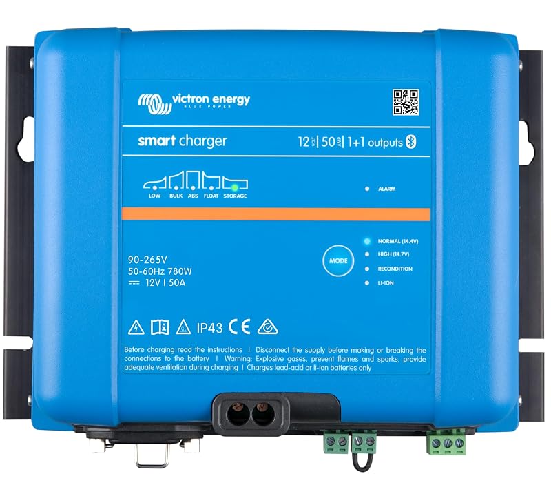 Carregador de Bateria Victron Energy Smart IP43 12 V 50 A 120–240 VCA com Bluetooth e Saída Dupla (1+1)