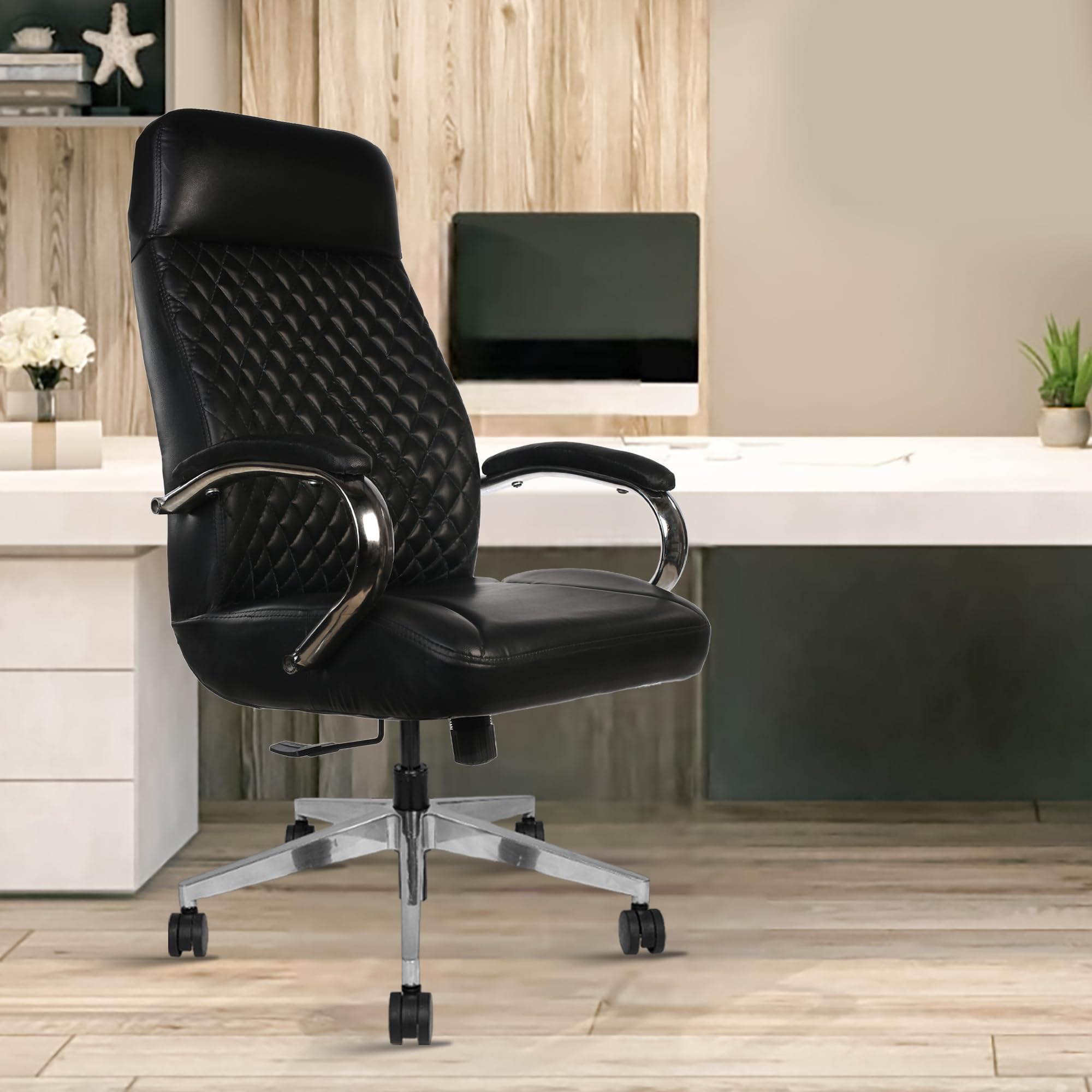 ROSE® Big Bucket Leatherette Executive High Back | Midback Revolving Office Chair with Color Options | Integrated Lumbar Support with Comfortable Seating | 3 Year Warranty (Black, High Back)
