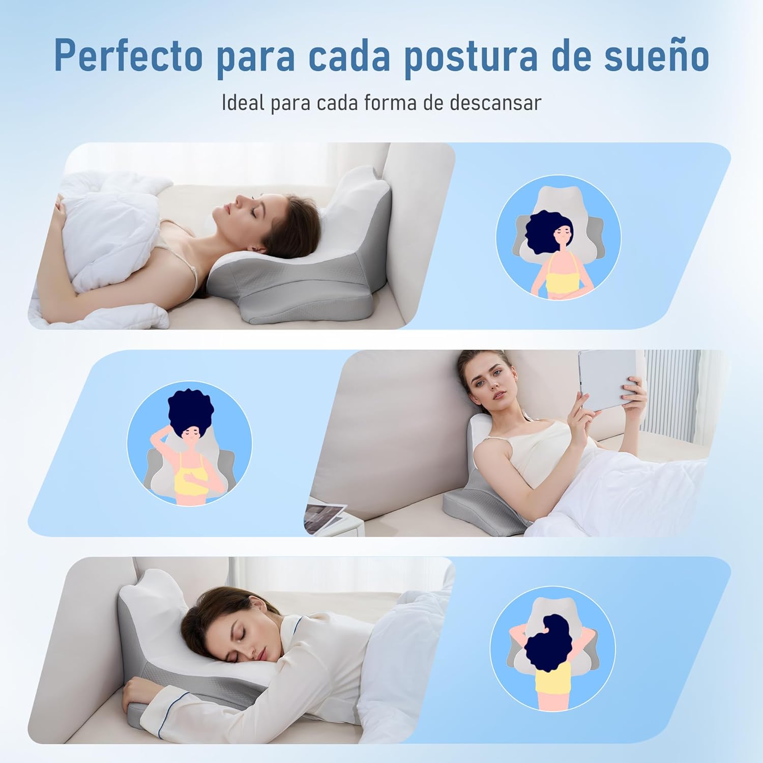 Reading Pillow for Bed,Contour Memory Foam Pillow for Sleeping, Leaning and Lying, Cervical Pillow for Neck Pain Relief, Ergonomic Neck Support Pillow for Side, Back and Stomach Sleeper