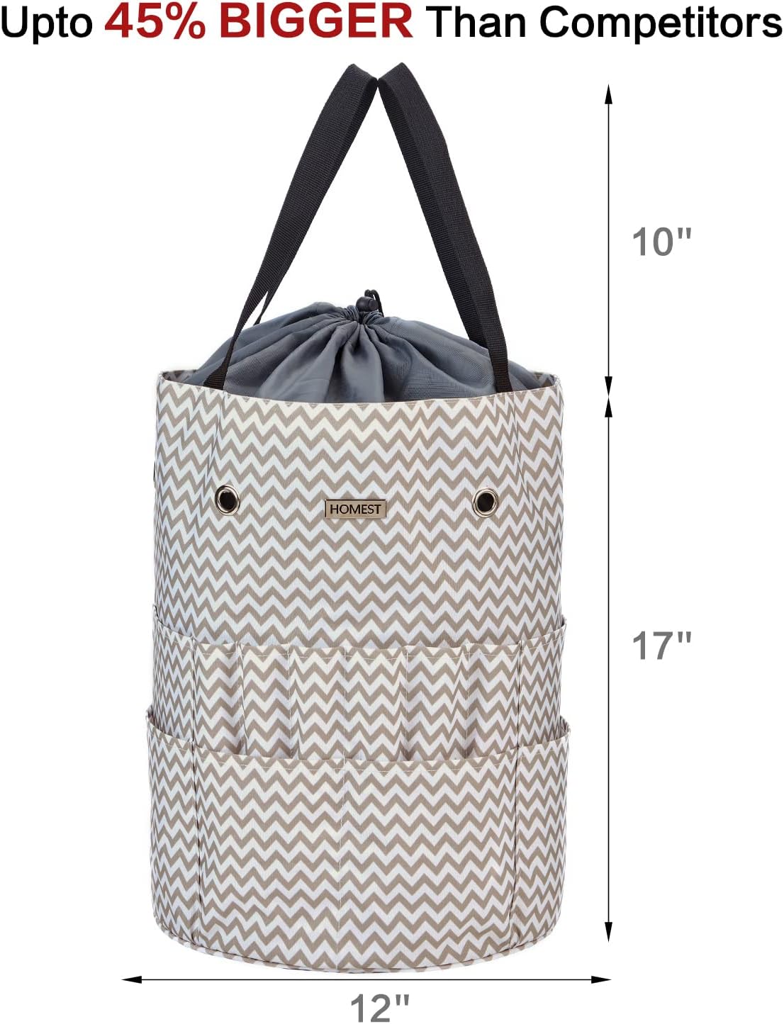 HOMEST Large Crochet Bag with Customized Front Compartment for Knitting Accessories, Yarn Storage with 6 Oversized Grommets, Tote Organizer with Drawstring Closure, Ripple