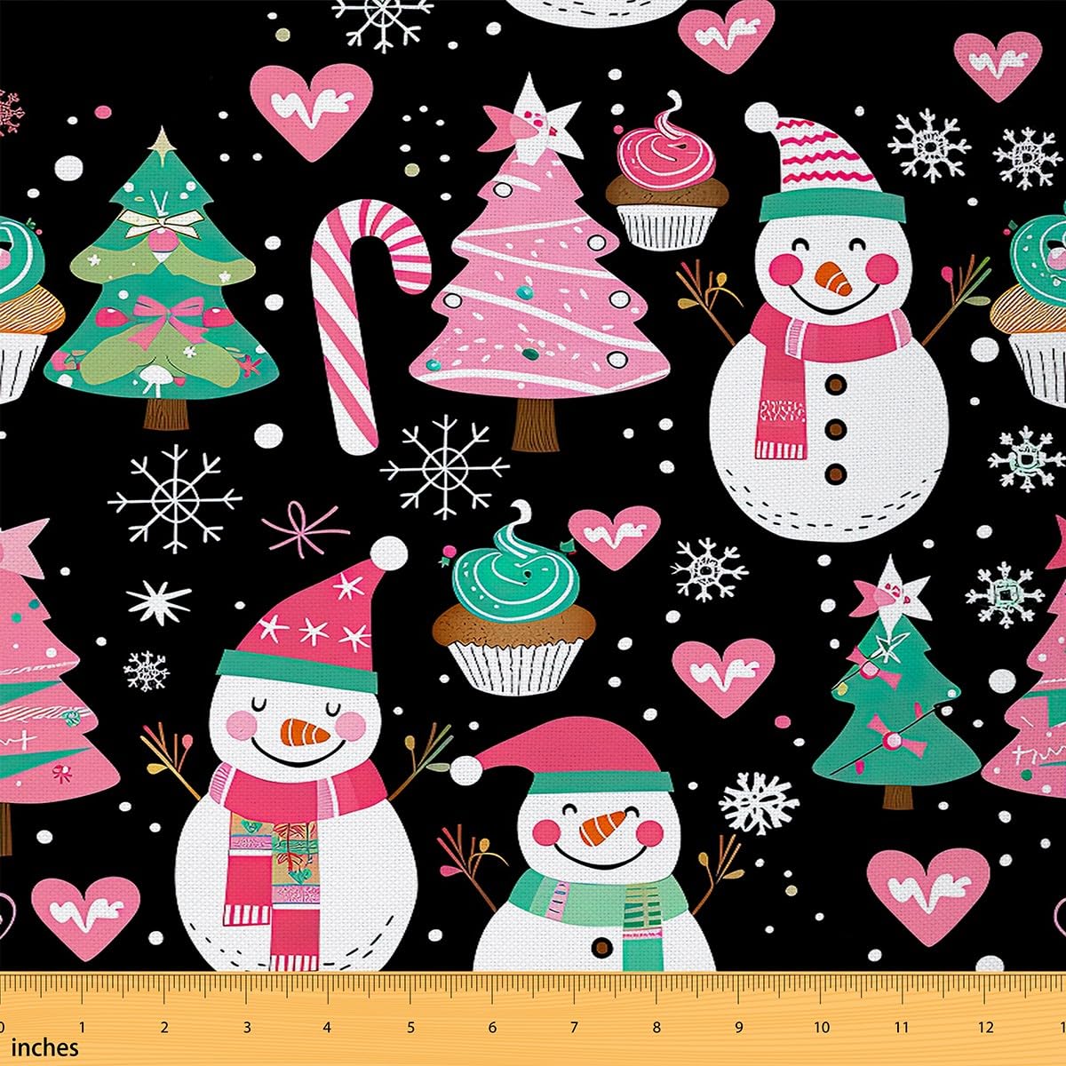 Homemissing The Yard - Tessuto impermeabile per esterni, 460 x 150 cm, motivo: pupazzo di neve, albero di Natale, decorazione per sedie, fiocchi di neve