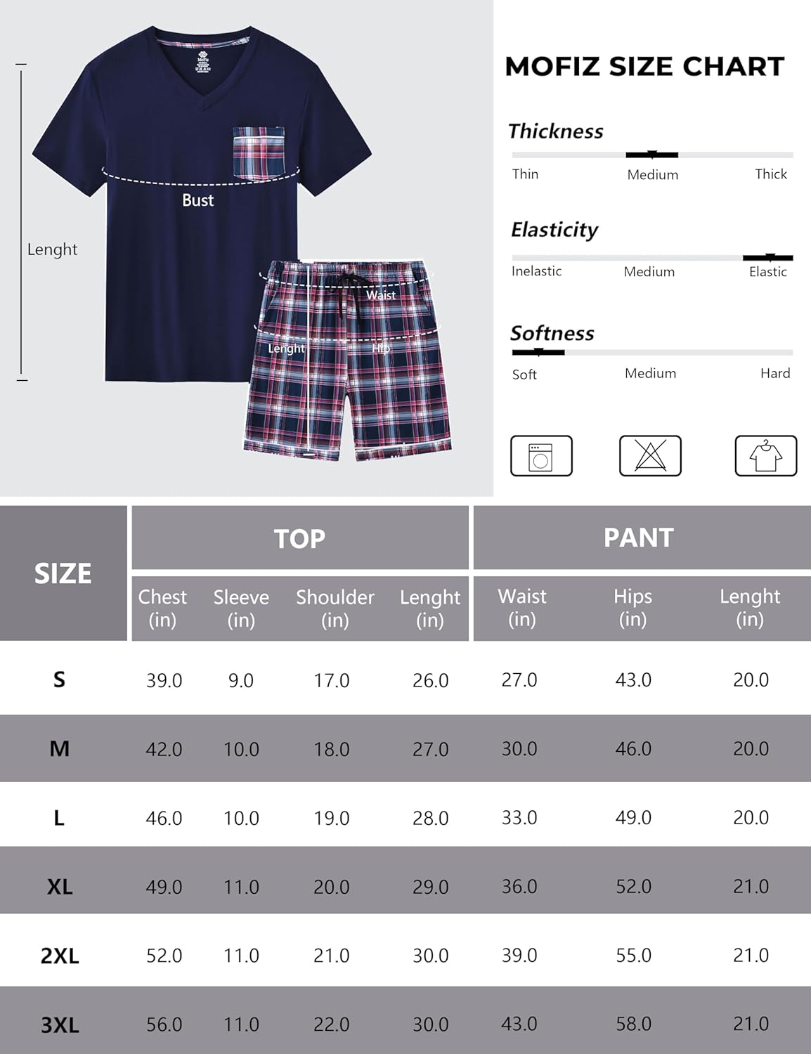 MoFiz Mens Pajama Set Summer Pjs Sleepwear Nightwear Lightweight Quick Dry Soft Short Sleeve V-Neck Pjs Sleep Set With Pocket - Image 7