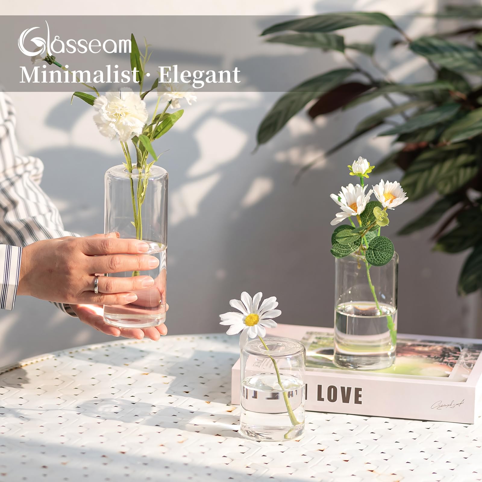 Glasseam Glass Small Bud Vase Modern Flower Vases for Centerpieces