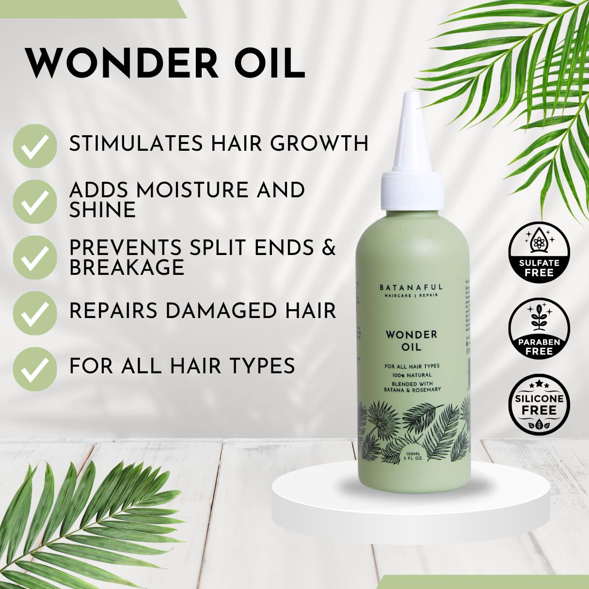 Batanaful Wonder Hair Oil for Dry & Damaged Hair, Hair Growth & Regrowth and Skin Care with Batana Oil and Rosemary Oil - 150ml - Image 2